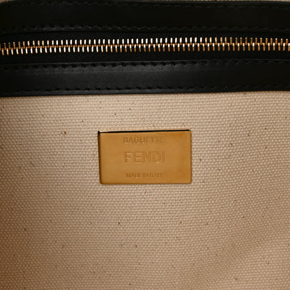 Fendi Canvas Vitello Seta FF Embroidered Baguette Brandy Black 6 of 10