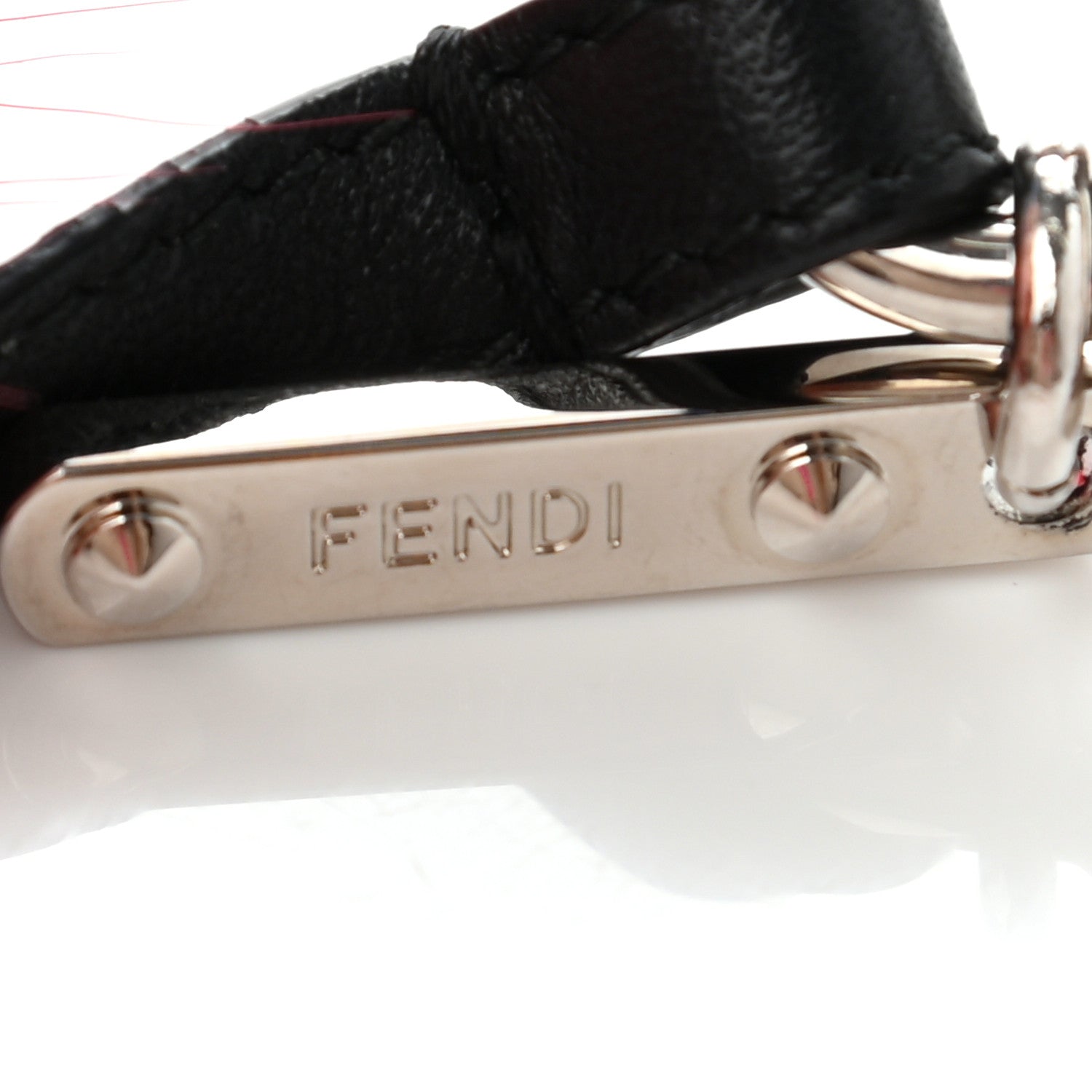 Fendi Fox Fur Shiny Nappa Rainbow Pom Pom Bag Charm Rosso Multicolor Black 4 of 4