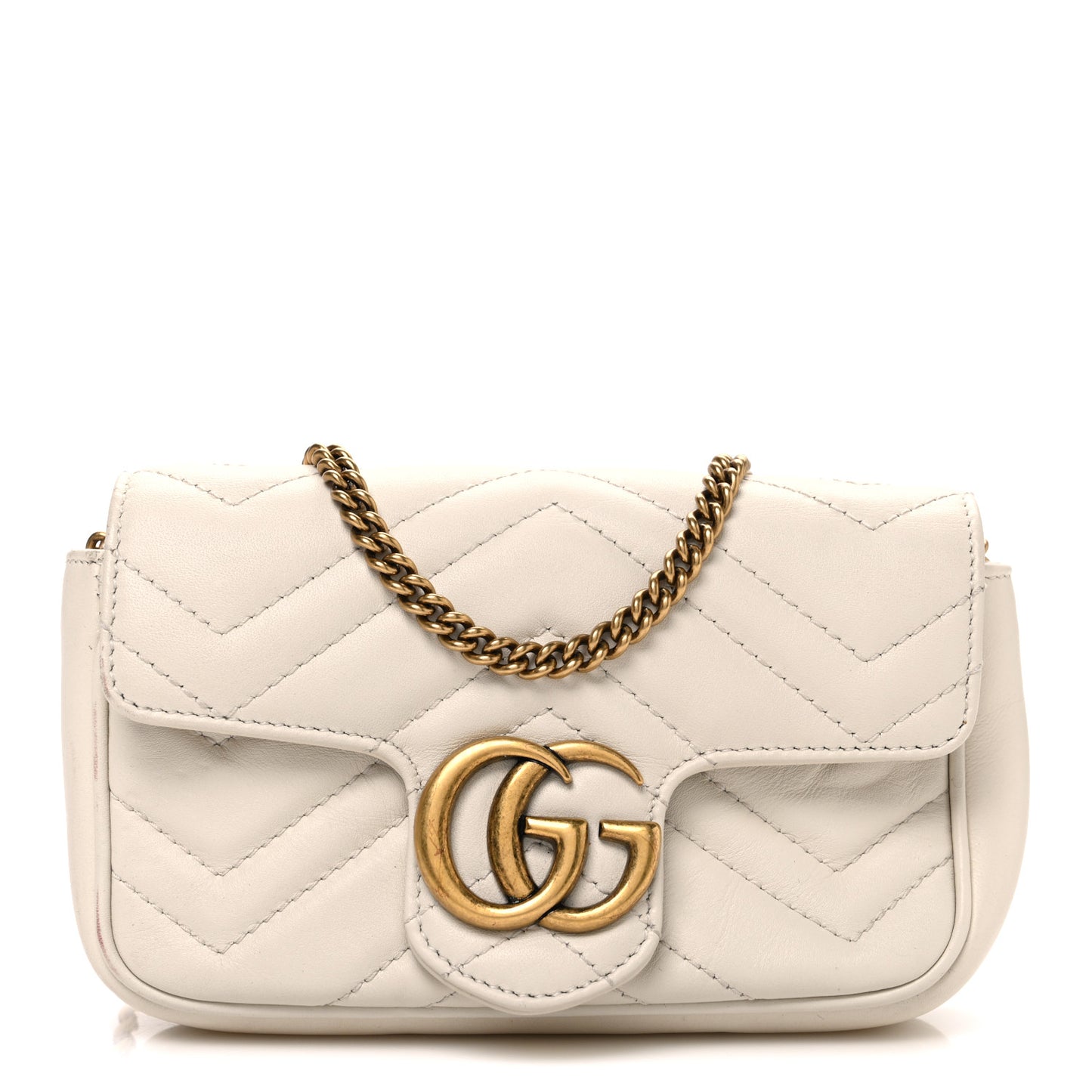 Calfskin Matelasse Super Mini GG Marmont Shoulder Bag White