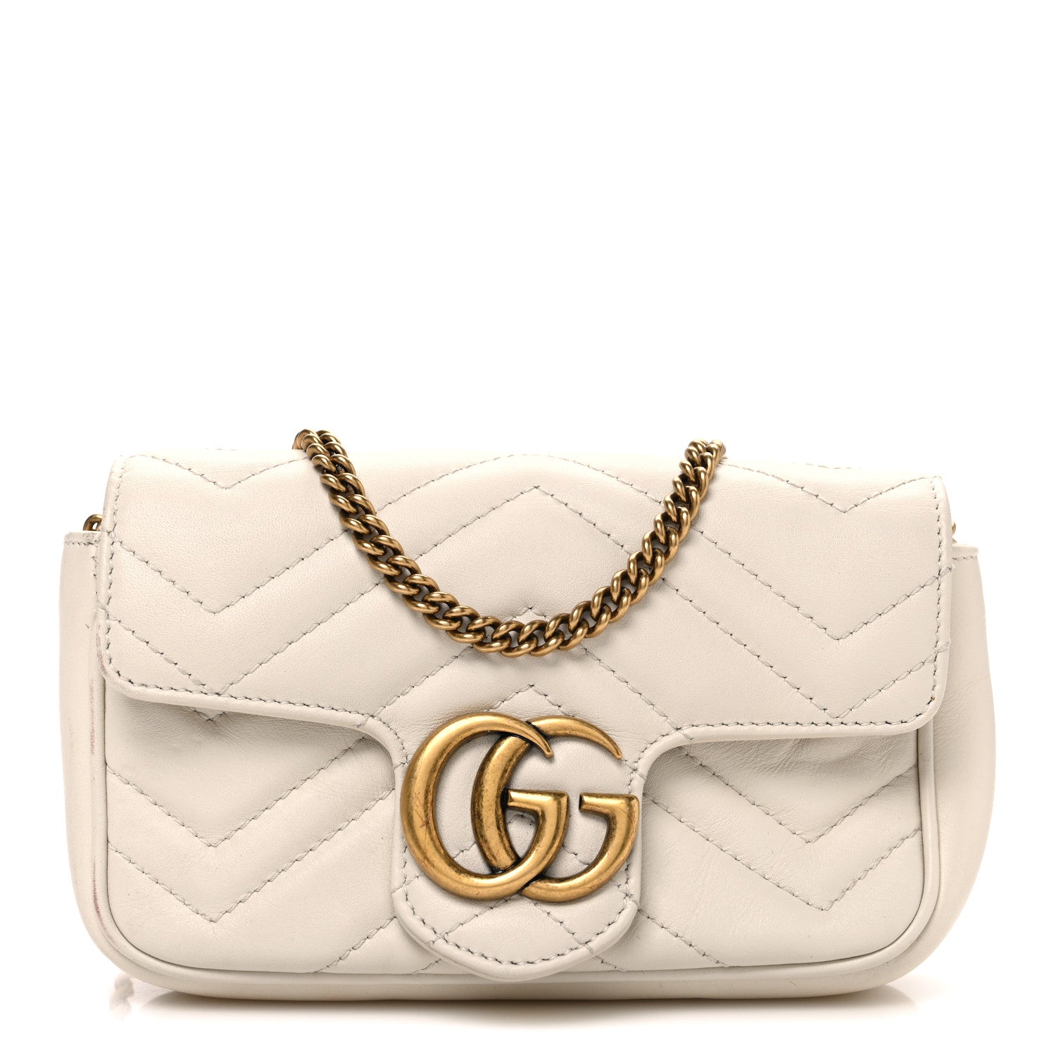 Gucci Calfskin Matelasse Super Mini GG Marmont Shoulder Bag White 1 of 12