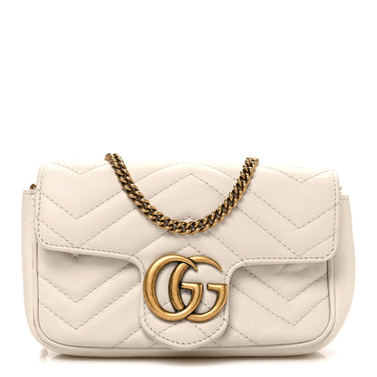 Gucci Calfskin Matelasse Super Mini GG Marmont Shoulder Bag White 1 of 12