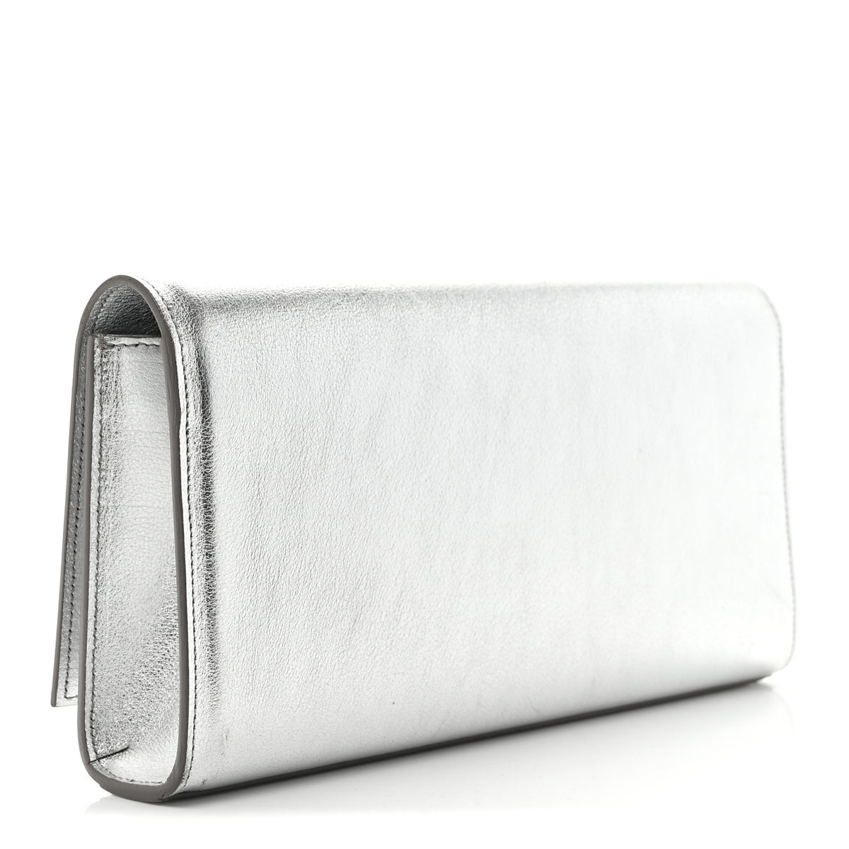 Textured Metallic Calfskin Classic Monogram Cassandre Clutch Silver