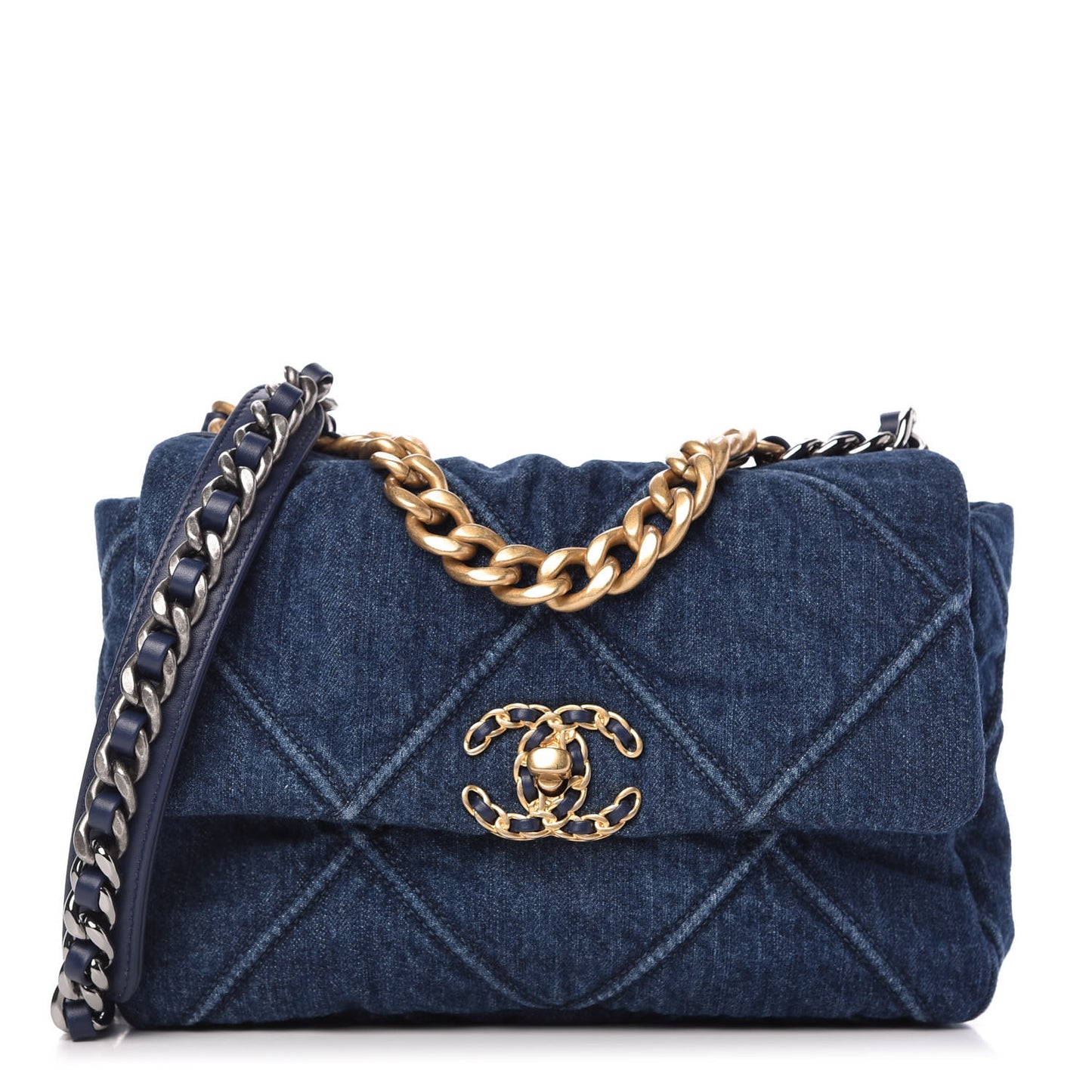 Denim Quilted Medium Chanel 19 Flap Blue