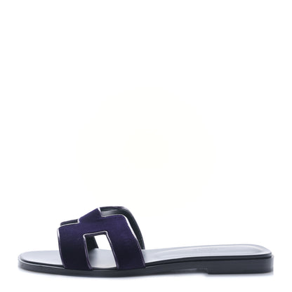 Hermes Velvet Nappa Oran Sandals 38 Violet Fonce 1 of 8