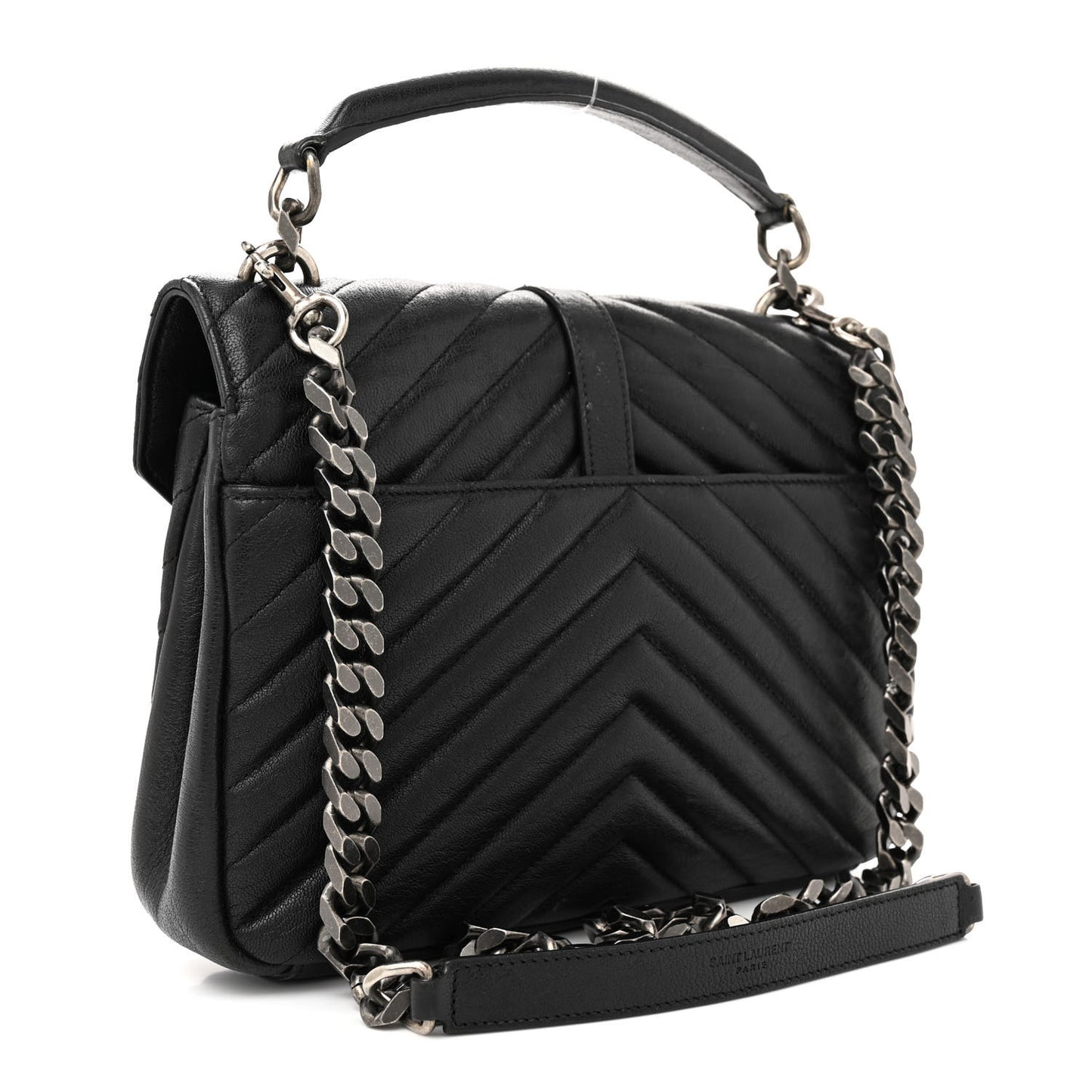 Sheepskin Matelasse Chevron Monogram Medium College Bag Black