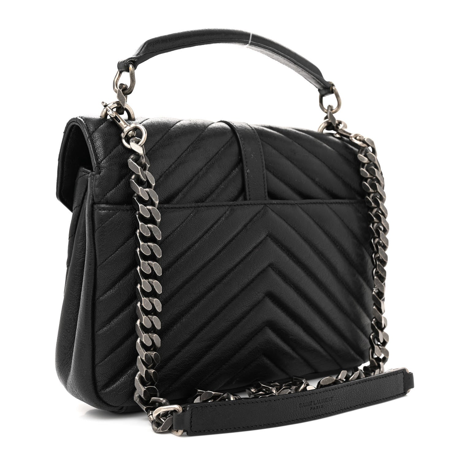 Saint Laurent Sheepskin Matelasse Chevron Monogram Medium College Bag Black 3 of 15