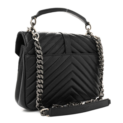 Saint Laurent Sheepskin Matelasse Chevron Monogram Medium College Bag Black 3 of 15