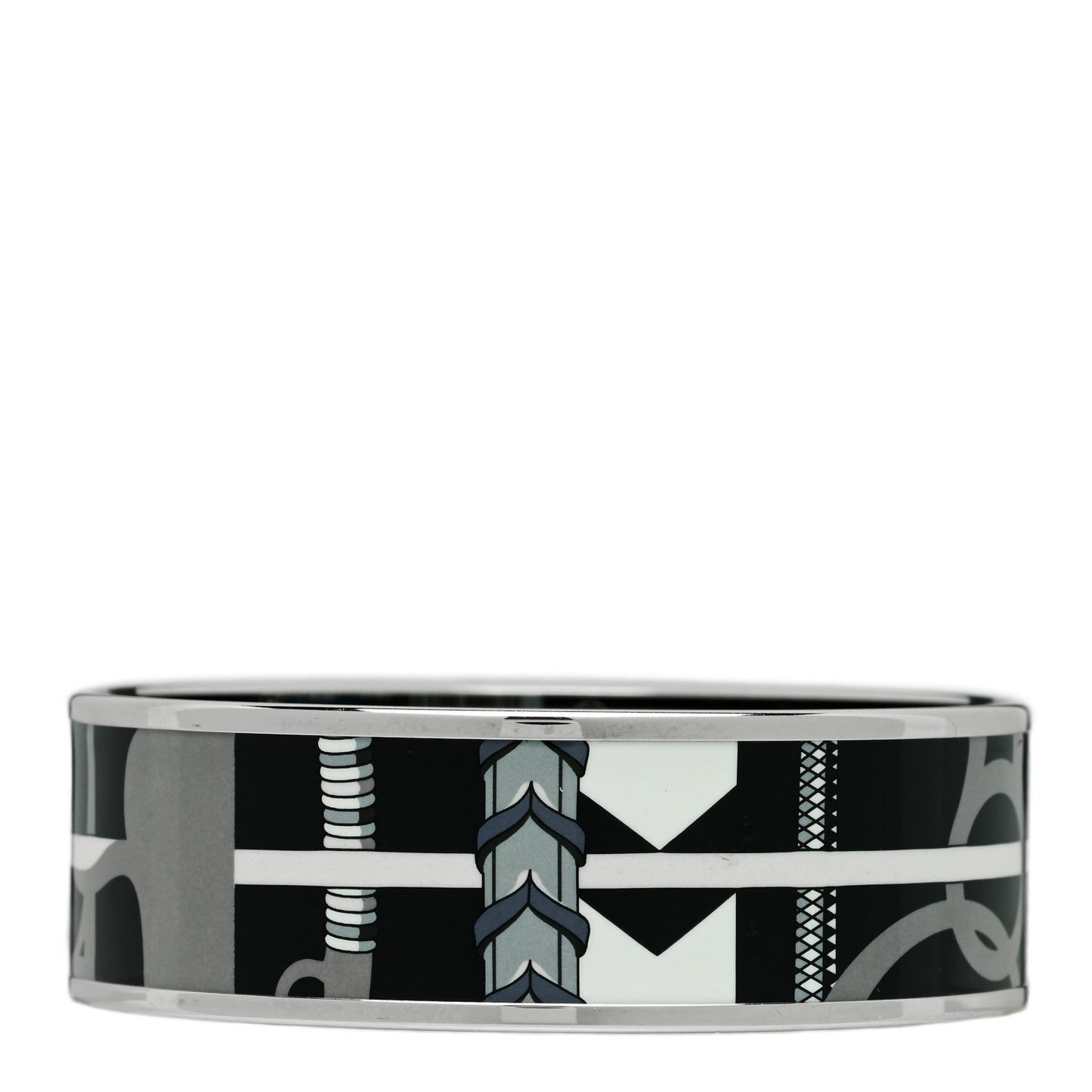 Enamel Printed Panoplie Equestre Wide Bracelet 70 Faux Gris