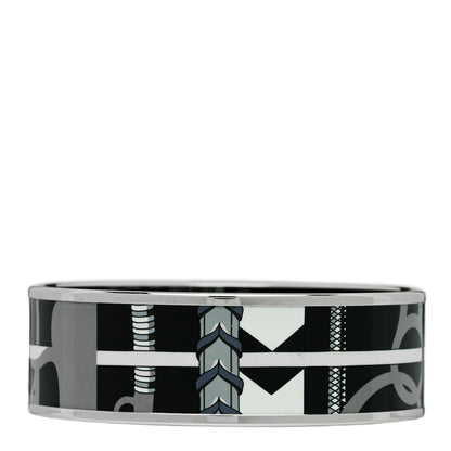 Hermes Enamel Printed Panoplie Equestre Wide Bracelet 70 Faux Gris 1 of 4
