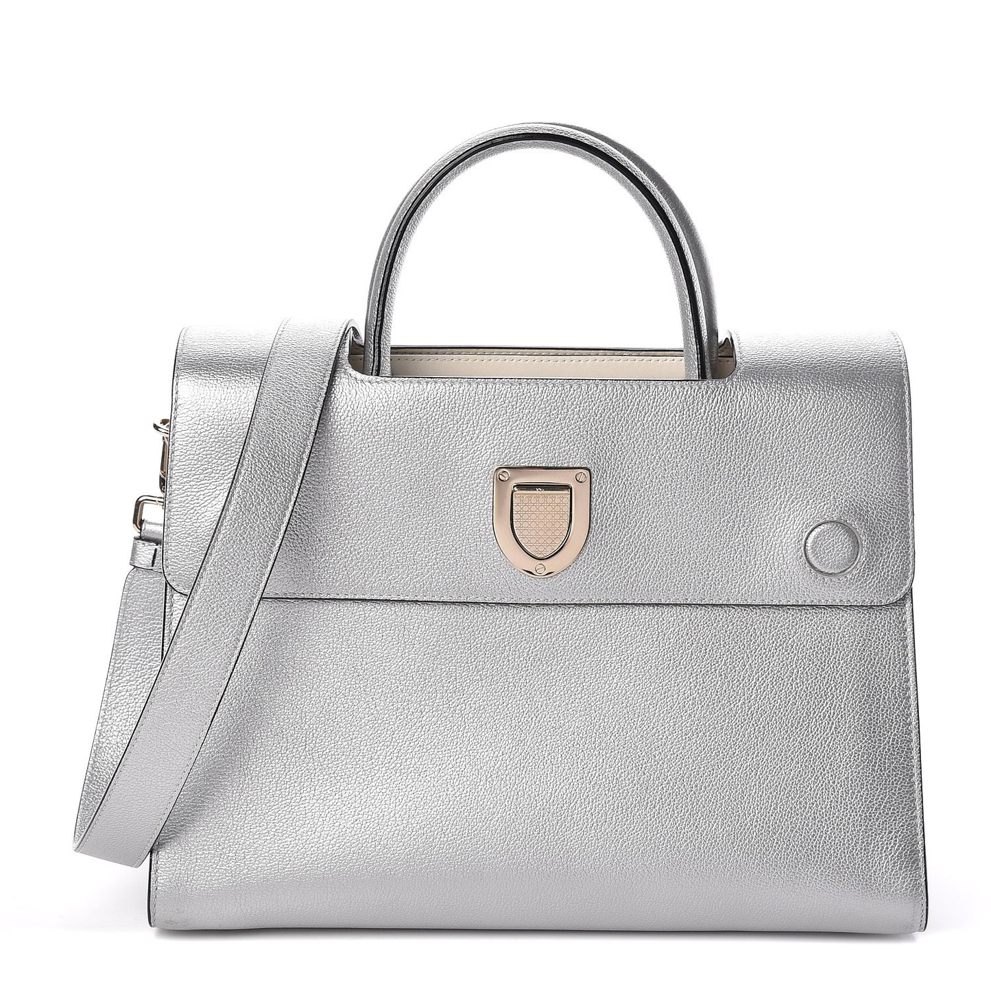 Metallic Grained Calfskin Medium Diorever Flap Silver