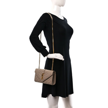 Saint Laurent Grain De Poudre Textured Mixed Matelasse Triquilt Small Monogram Satchel Dark Beige 2 of 13