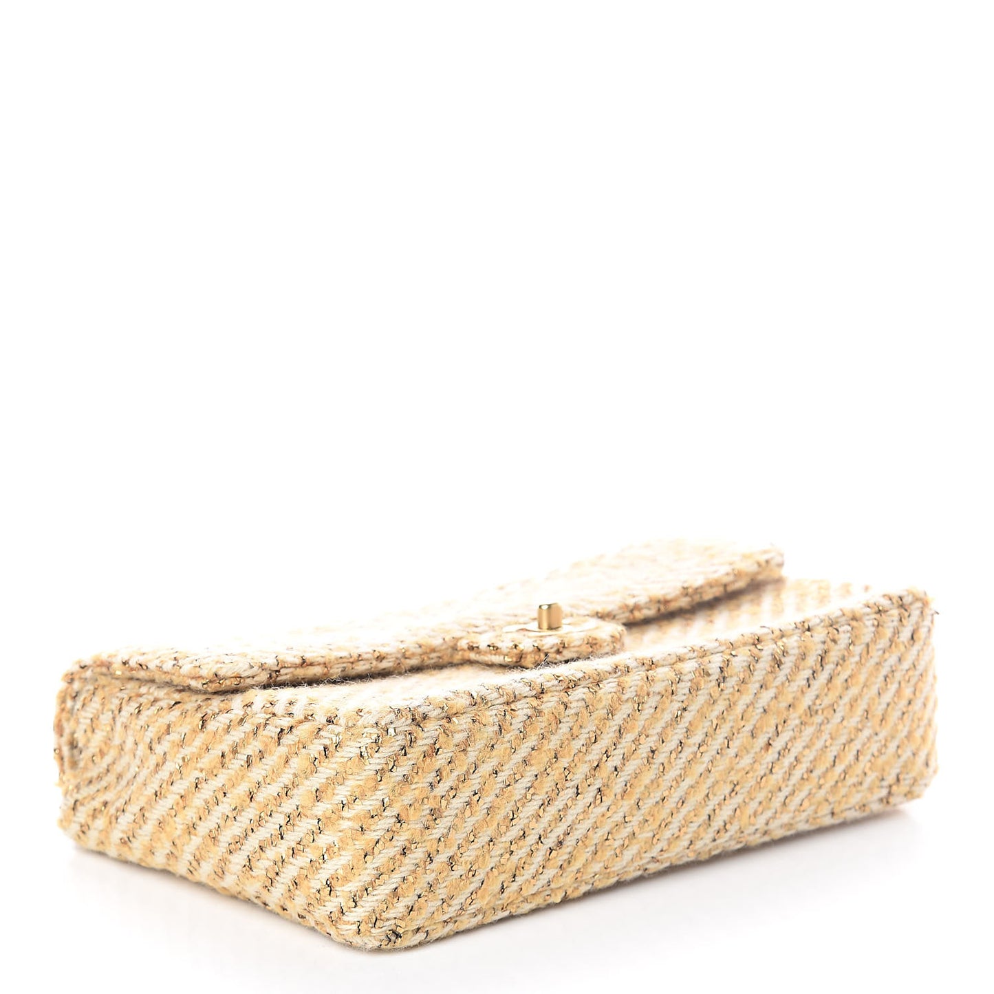 Fabric Medium Single Flap Beige Gold
