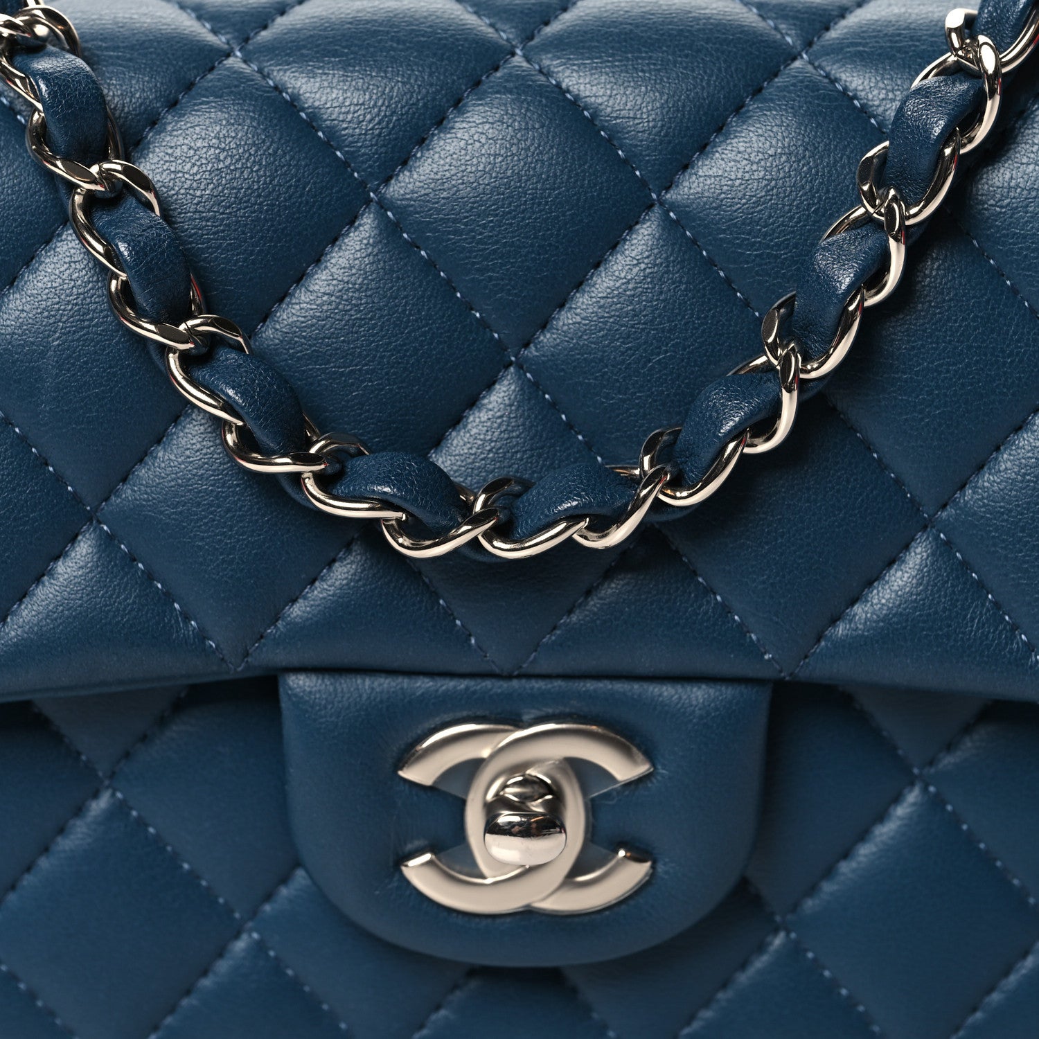 Chanel Lambskin Quilted Mini Rectangular Flap Blue 8 of 10