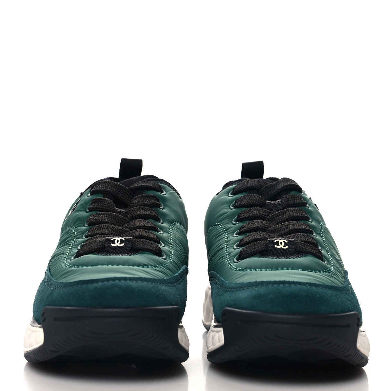 Chanel Nylon Suede Calfskin CC Sneakers 35.5 Green 3 of 9