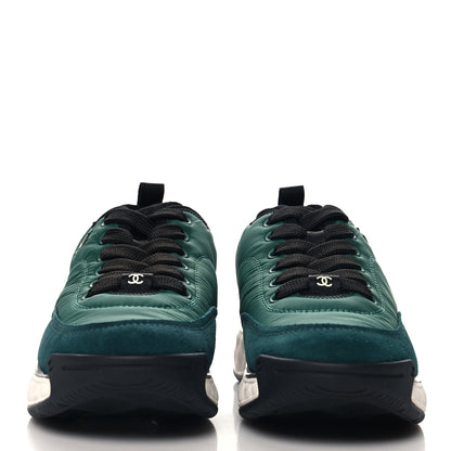 Chanel Nylon Suede Calfskin CC Sneakers 35.5 Green 3 of 9