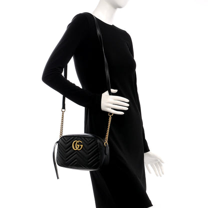 Gucci Calfskin Matelasse Small GG Marmont Chain Shoulder Bag Black 2 of 7