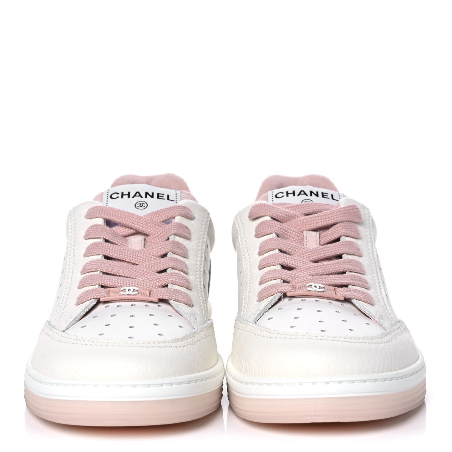 Grained Calfskin Fabric Womens Logo Sneakers 40.5 White Pink