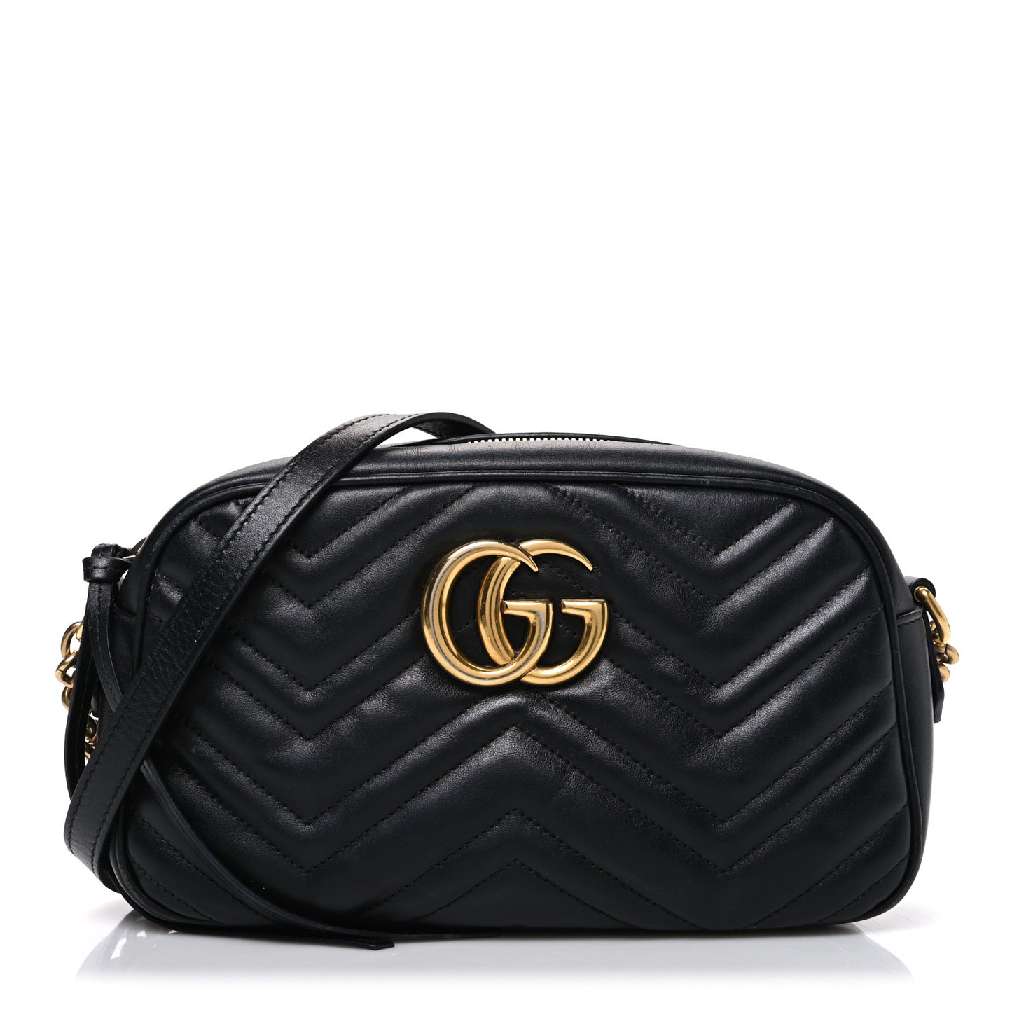 Calfskin Matelasse Small GG Marmont Chain Shoulder Bag Black