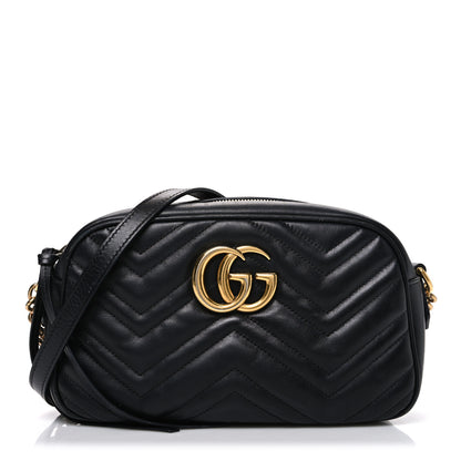 Gucci Calfskin Matelasse Small GG Marmont Chain Shoulder Bag Black 1 of 13