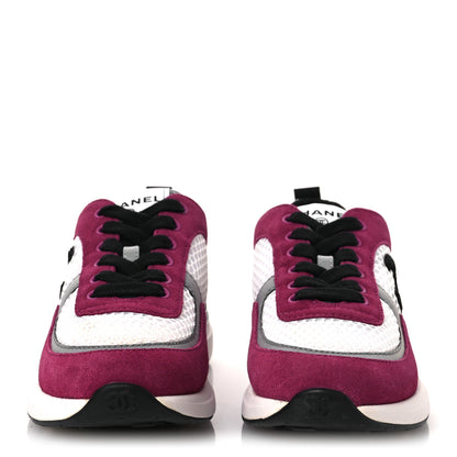Chanel Mesh Suede Calfskin Womens CC Sneakers 36 White Dark Pink Grey 3 of 10