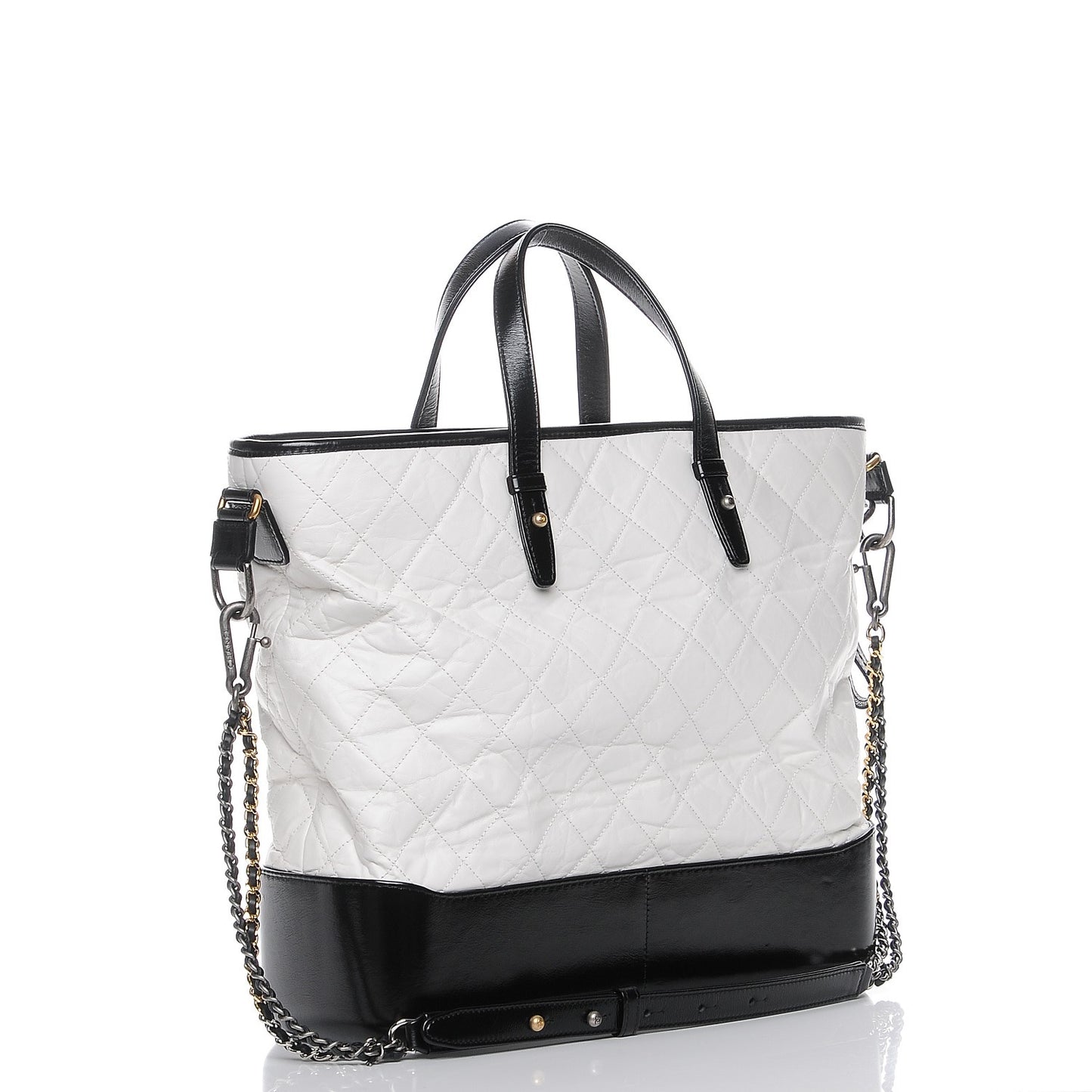 Calfskin Quilted Large Gabrielle Shopping Tote White Black