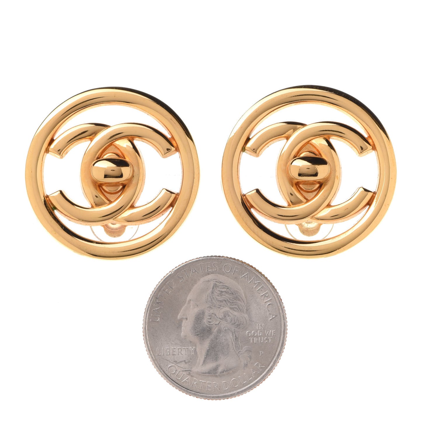 CC Turnlock Large Clip On Earrings Gold