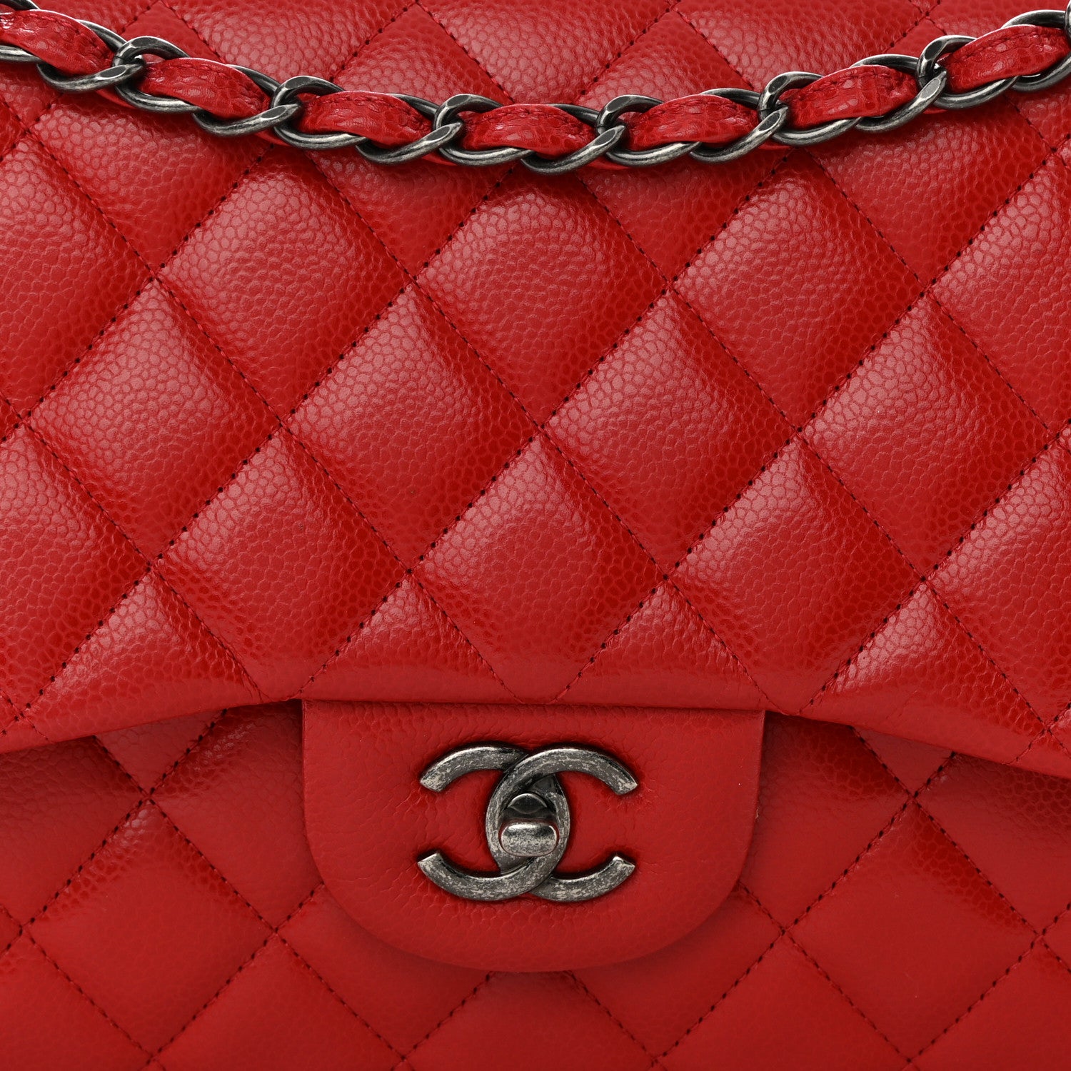 Chanel Caviar Quilted Jumbo Double Flap Red 8 of 12