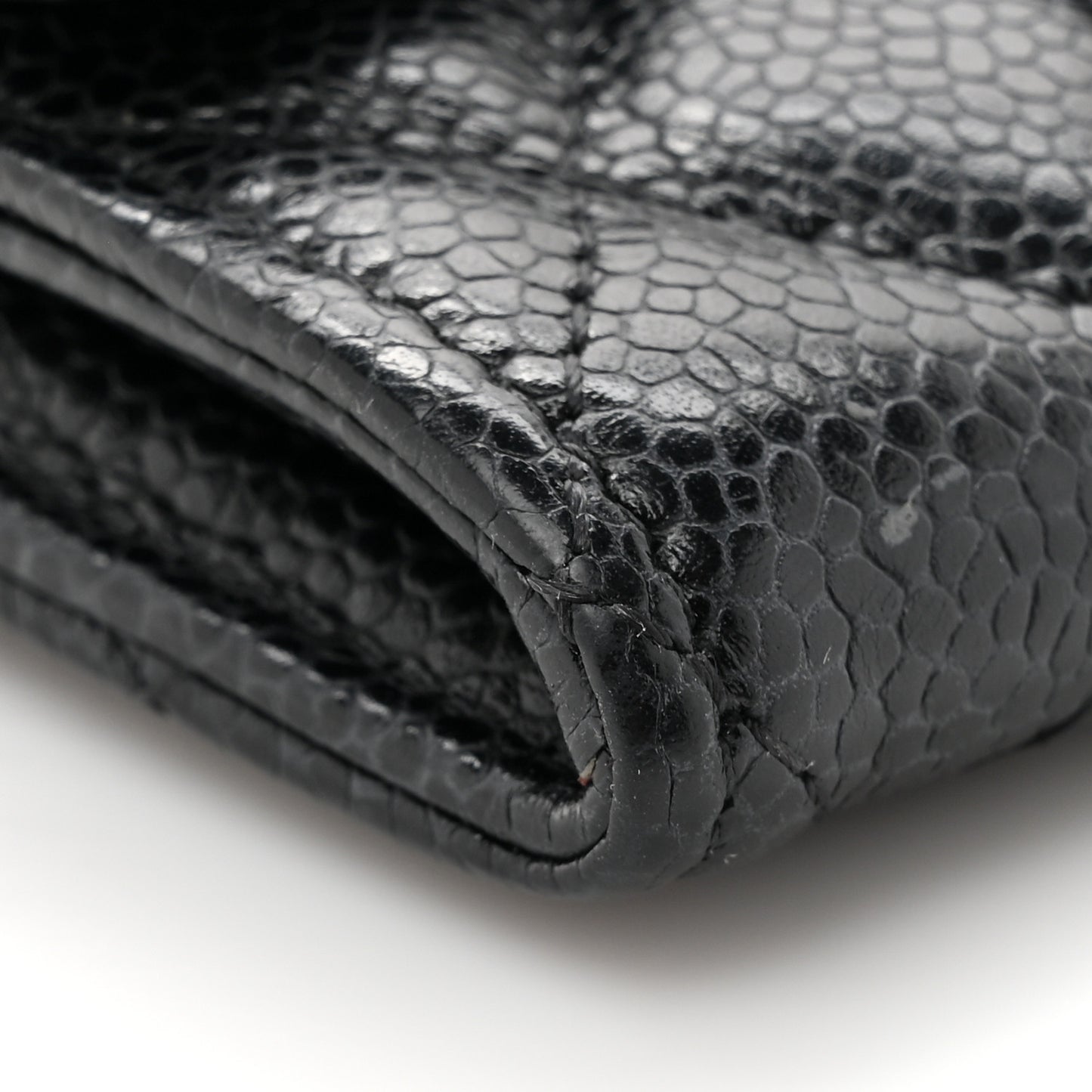 Caviar Quilted Flap Card Holder Wallet Black