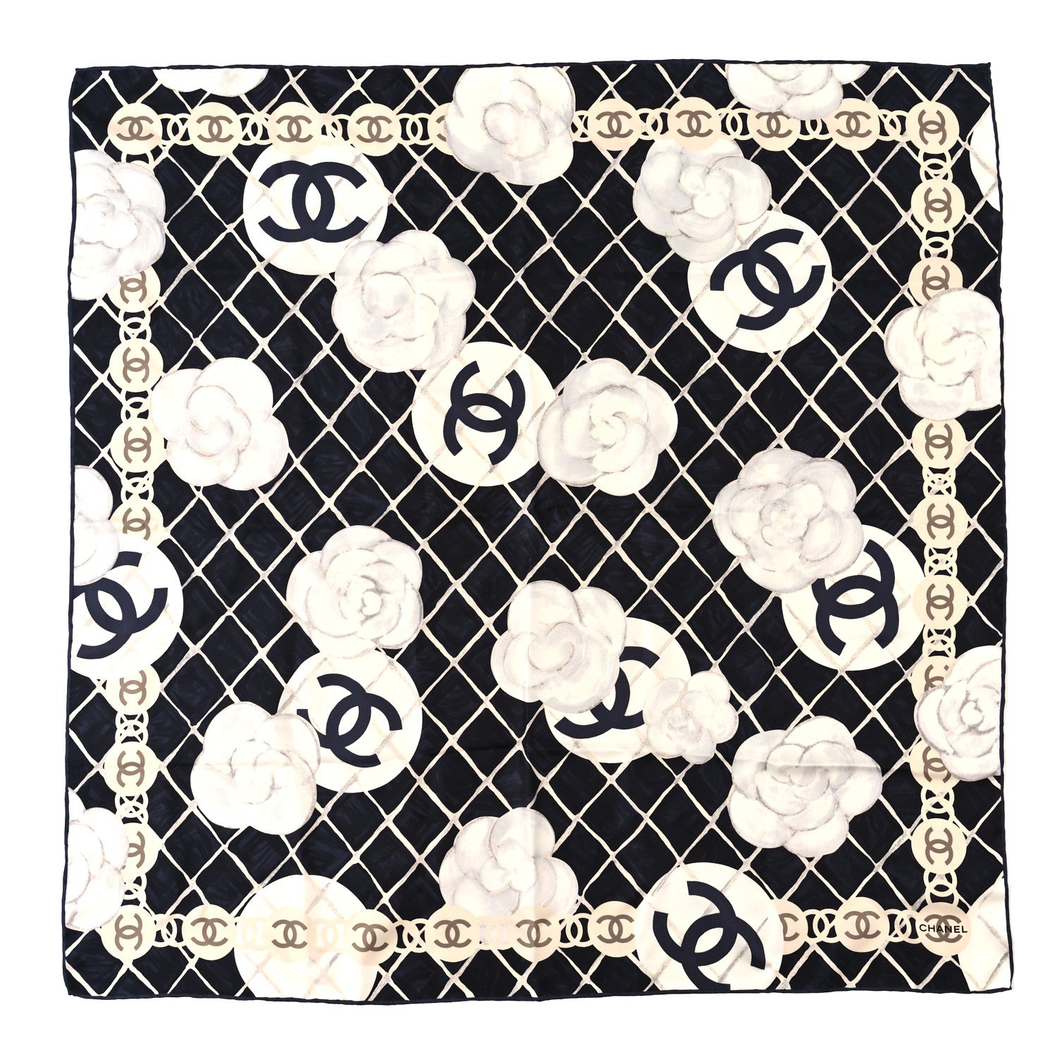 Chanel Silk Camellia CC Square Scarf Black 1 of 4
