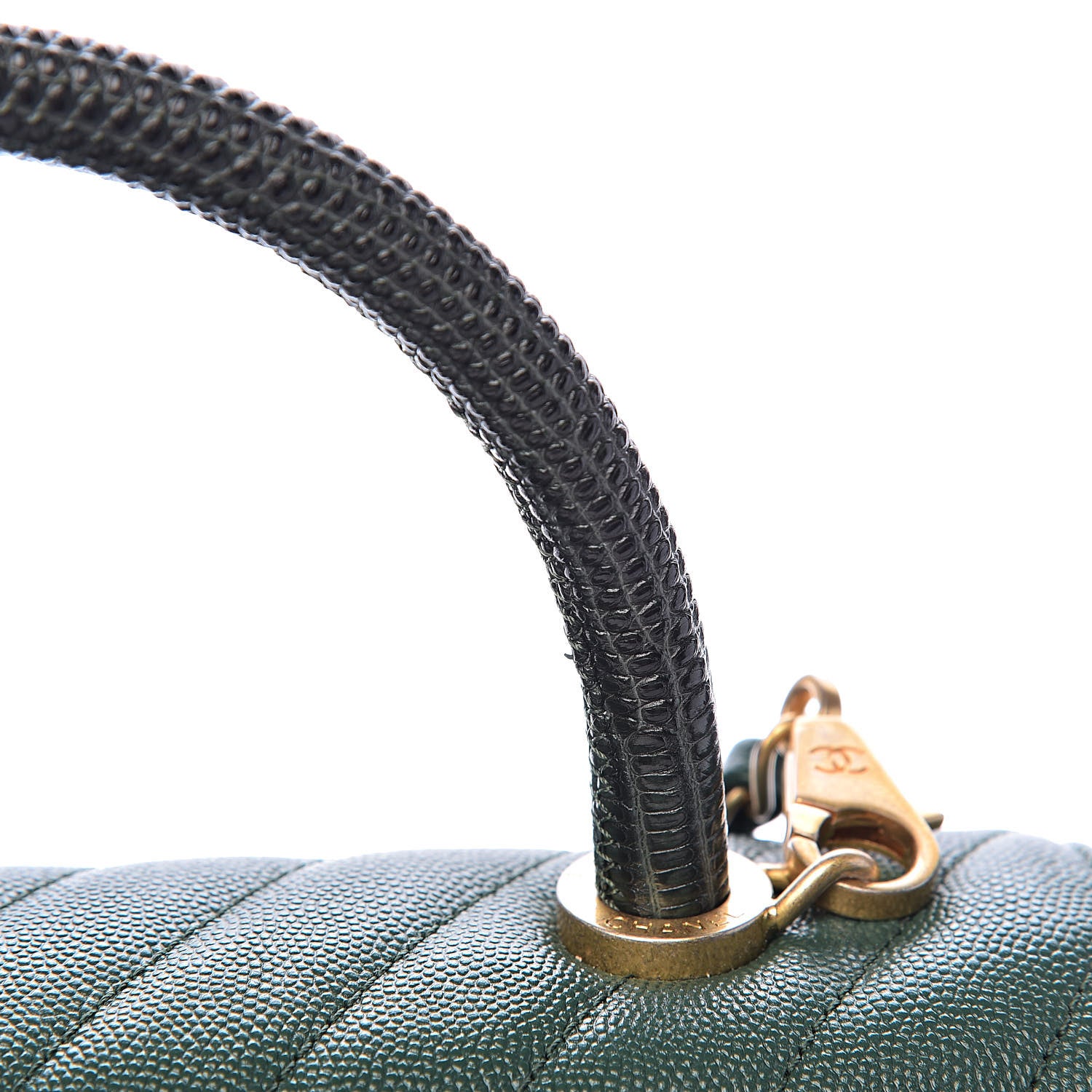 Chanel Caviar Lizard Chevron Quilted Small Coco Handle Flap Green 9 of 12