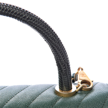 Chanel Caviar Lizard Chevron Quilted Small Coco Handle Flap Green 9 of 12