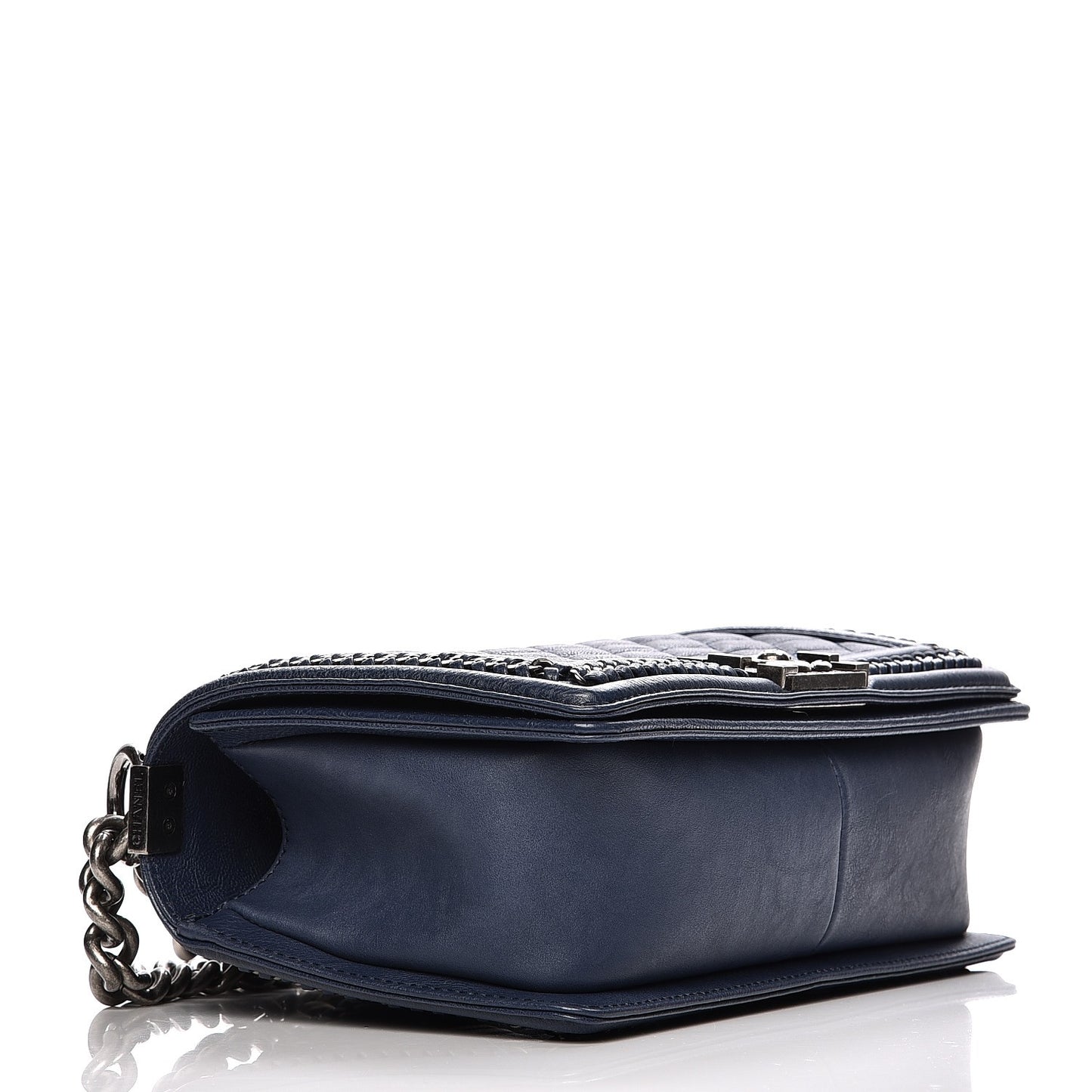 Calfskin Quilted Medium Top Handle Boy Flap Blue