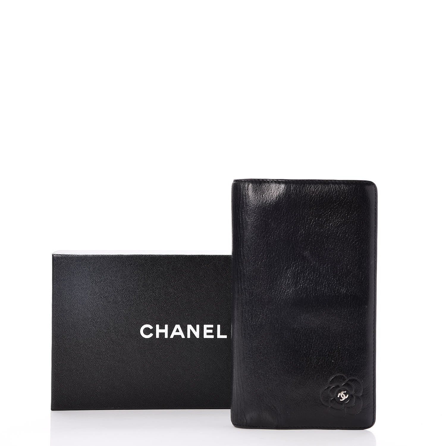 Chanel Goatskin Camellia Embossed Yen Wallet Black 9 of 9
