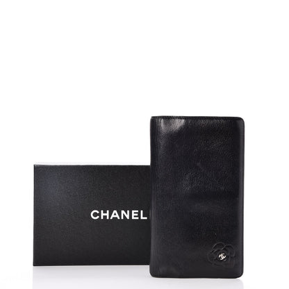 Chanel Goatskin Camellia Embossed Yen Wallet Black 9 of 9