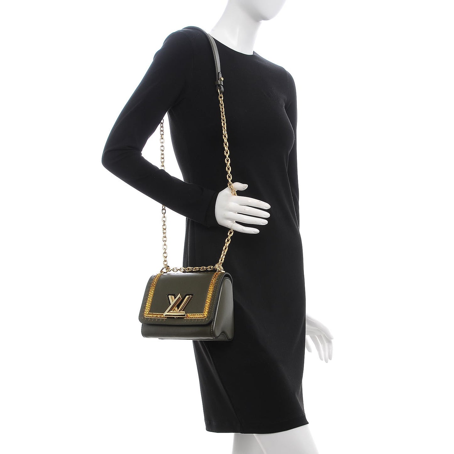 Calfskin Embroidered Twist Shoulder Bag PM Green Gold