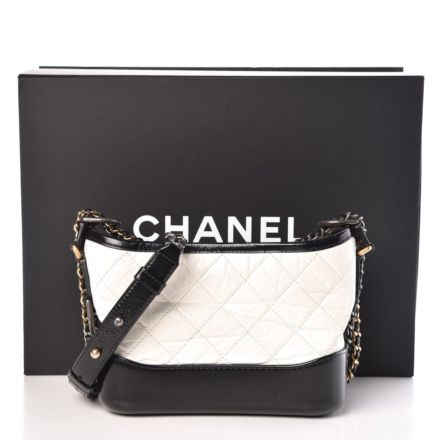 Aged Calfskin Quilted Small Gabrielle Hobo Black White