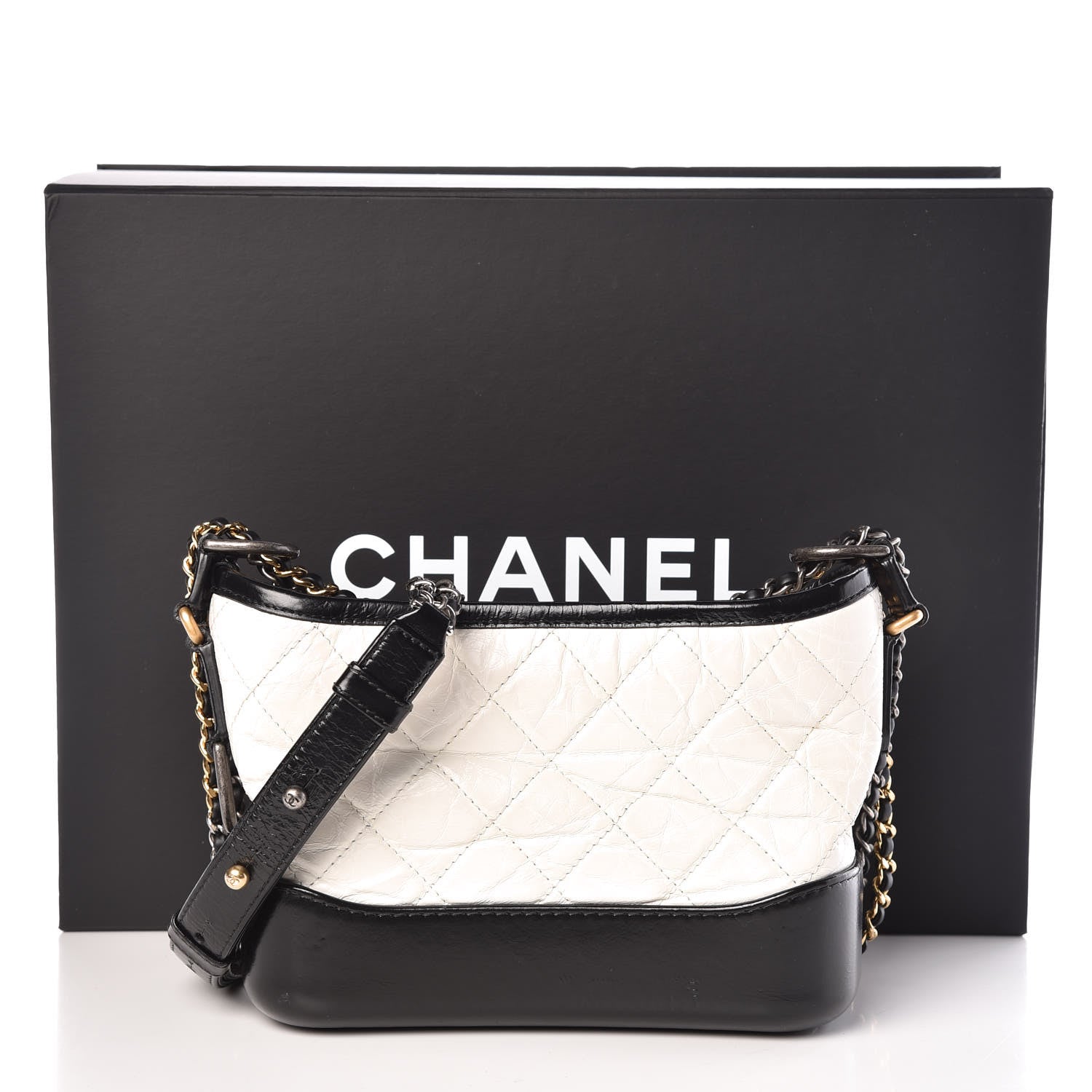 Chanel Aged Calfskin Quilted Small Gabrielle Hobo Black White 11 of 11