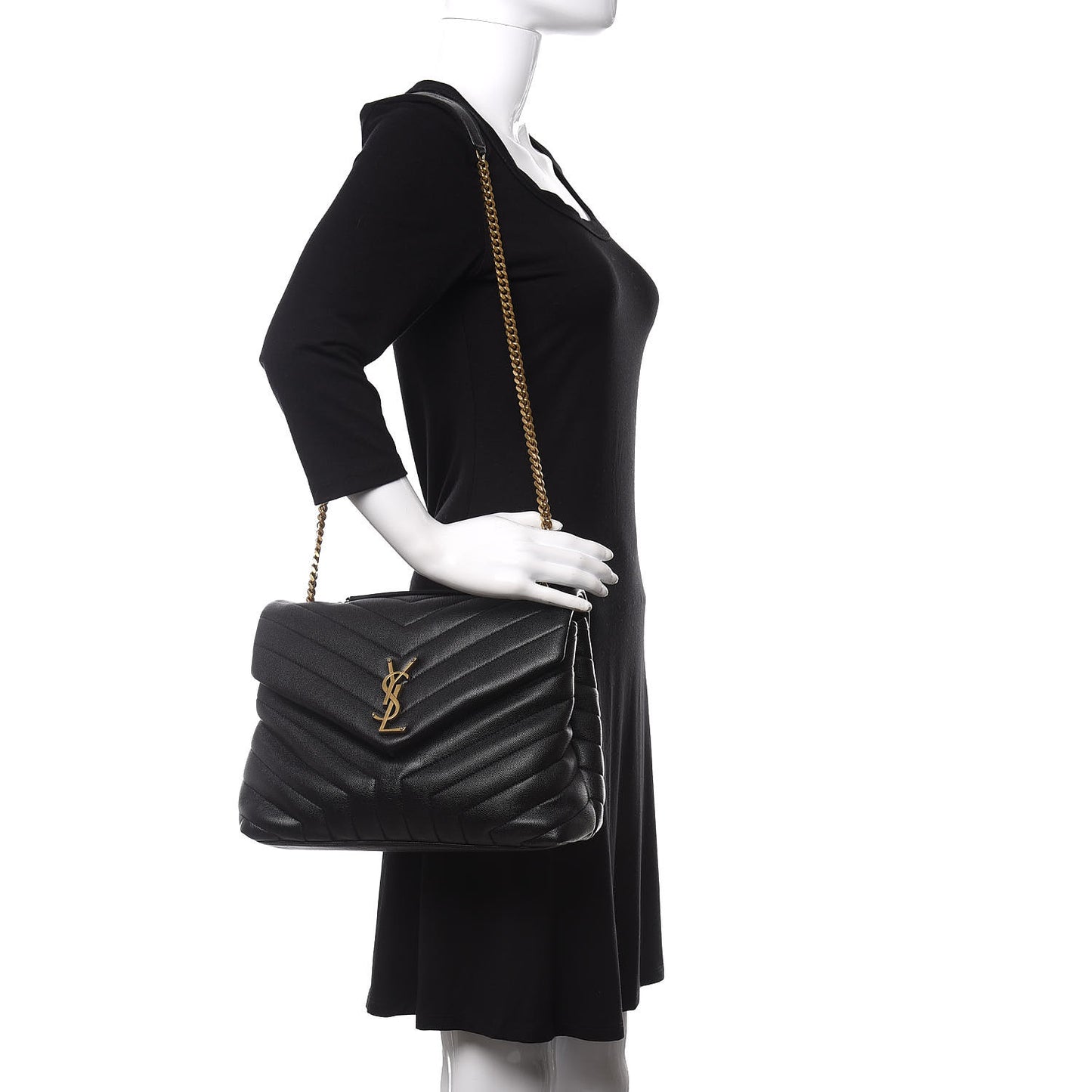Grain de Poudre Calfskin Y Quilted Monogram Medium Loulou Chain Satchel Black