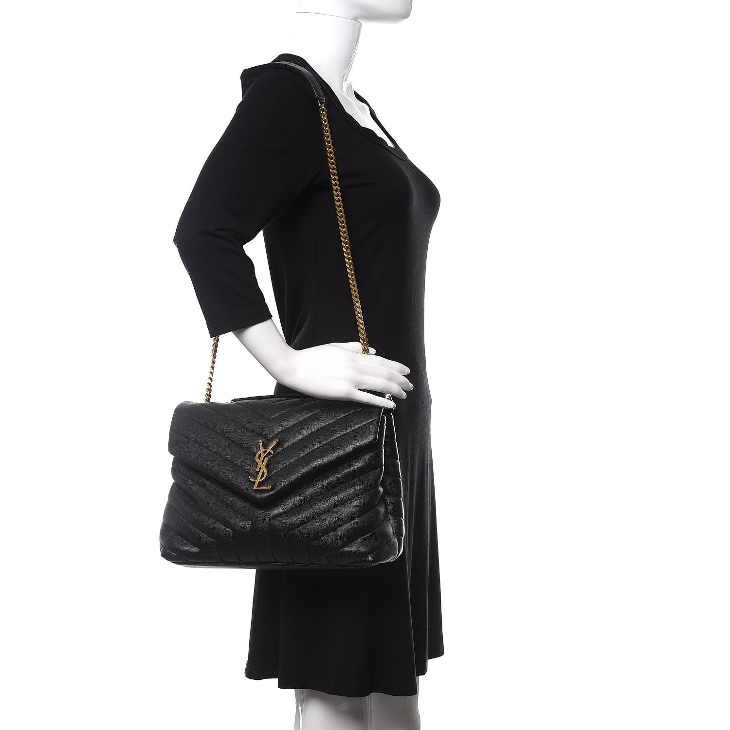 Saint Laurent Grain de Poudre Calfskin Y Quilted Monogram Medium Loulou Chain Satchel Black 2 of 10