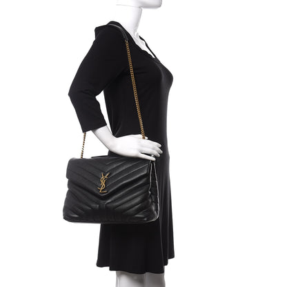 Saint Laurent Grain de Poudre Calfskin Y Quilted Monogram Medium Loulou Chain Satchel Black 2 of 10