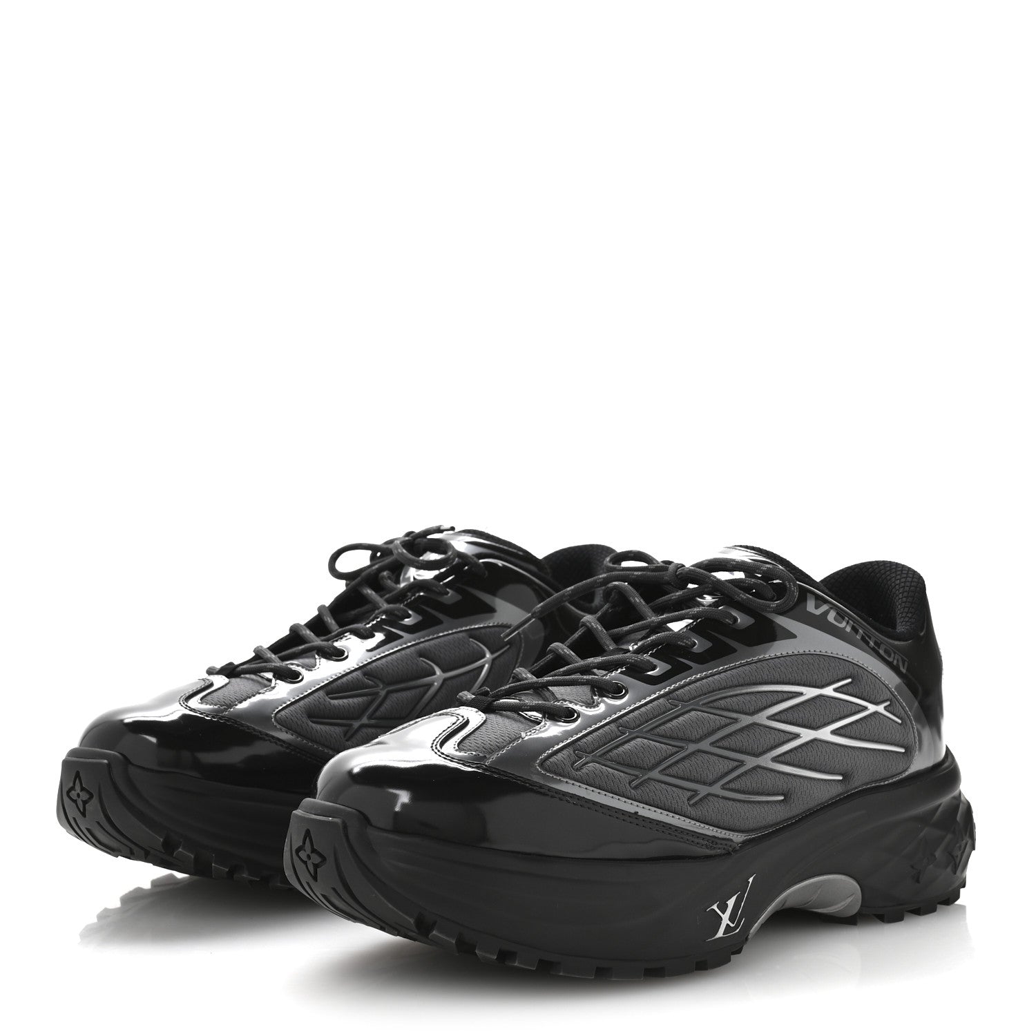 Louis Vuitton Monogram Discovery Lace Up Sneakers 9.5 Black Silver 4 of 9