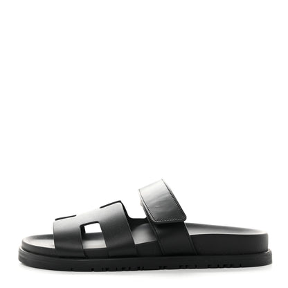Hermes Calfskin Womens Chypre Sandals 36.5 Black 1 of 9
