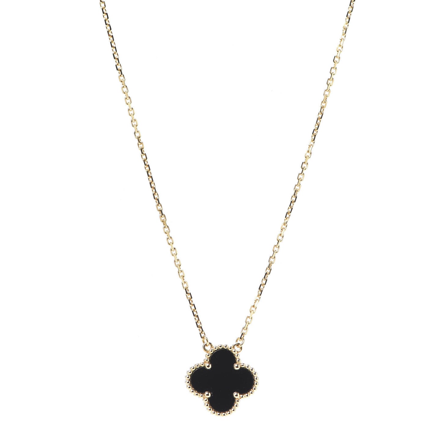 18K Yellow Gold Black Onyx Vintage Alhambra Pendant Necklace
