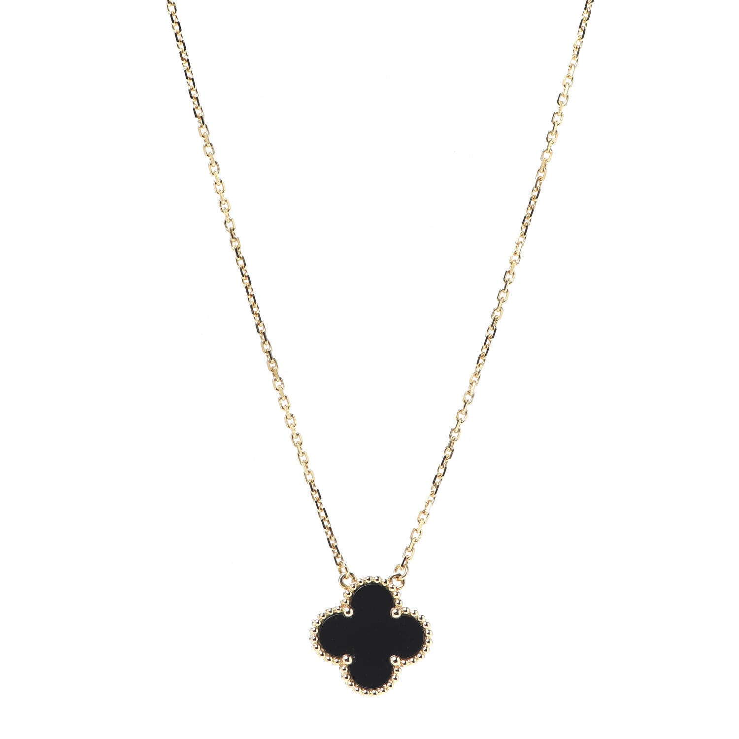 Van Cleef & Arpels 18K Yellow Gold Black Onyx Vintage Alhambra Pendant Necklace 1 of 6
