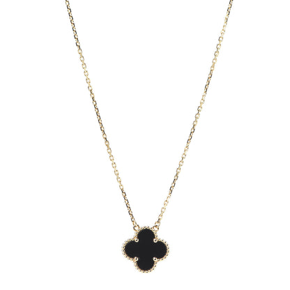 Van Cleef & Arpels 18K Yellow Gold Black Onyx Vintage Alhambra Pendant Necklace 1 of 6
