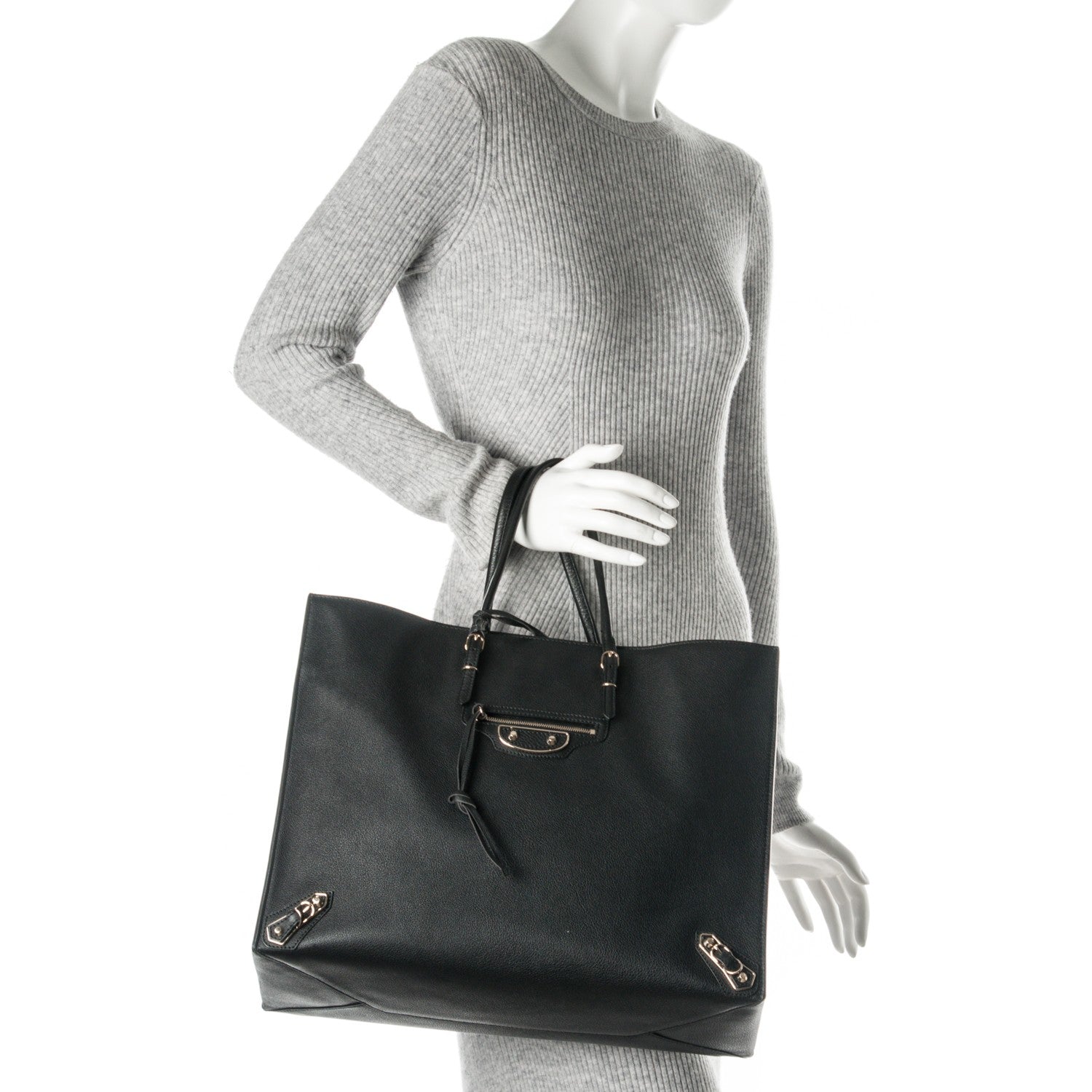 Balenciaga Grained Calfskin Gold Metallic Edge Hardware Papier A4 Tote Black 2 of 7