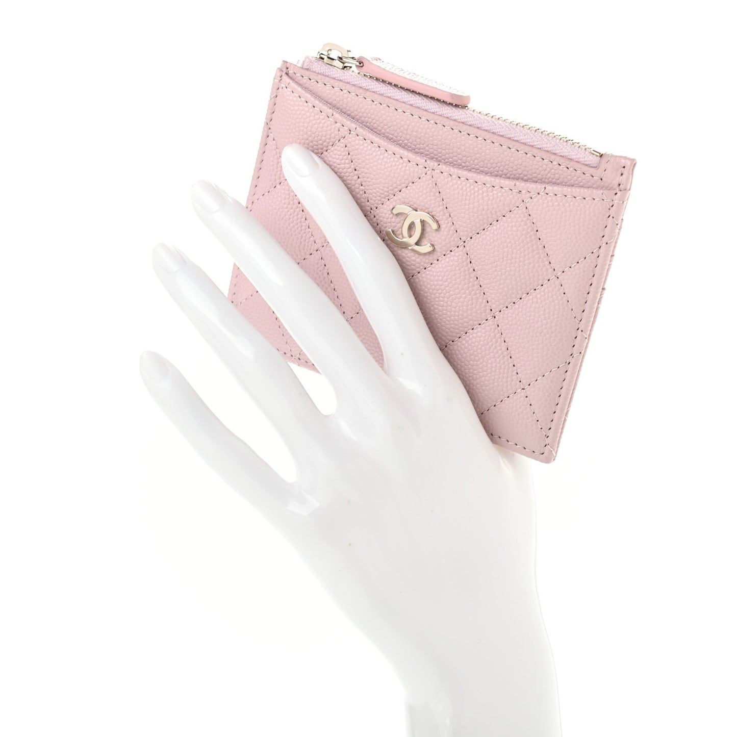 Caviar Quilted CC Zip Card Holder Light Pink
