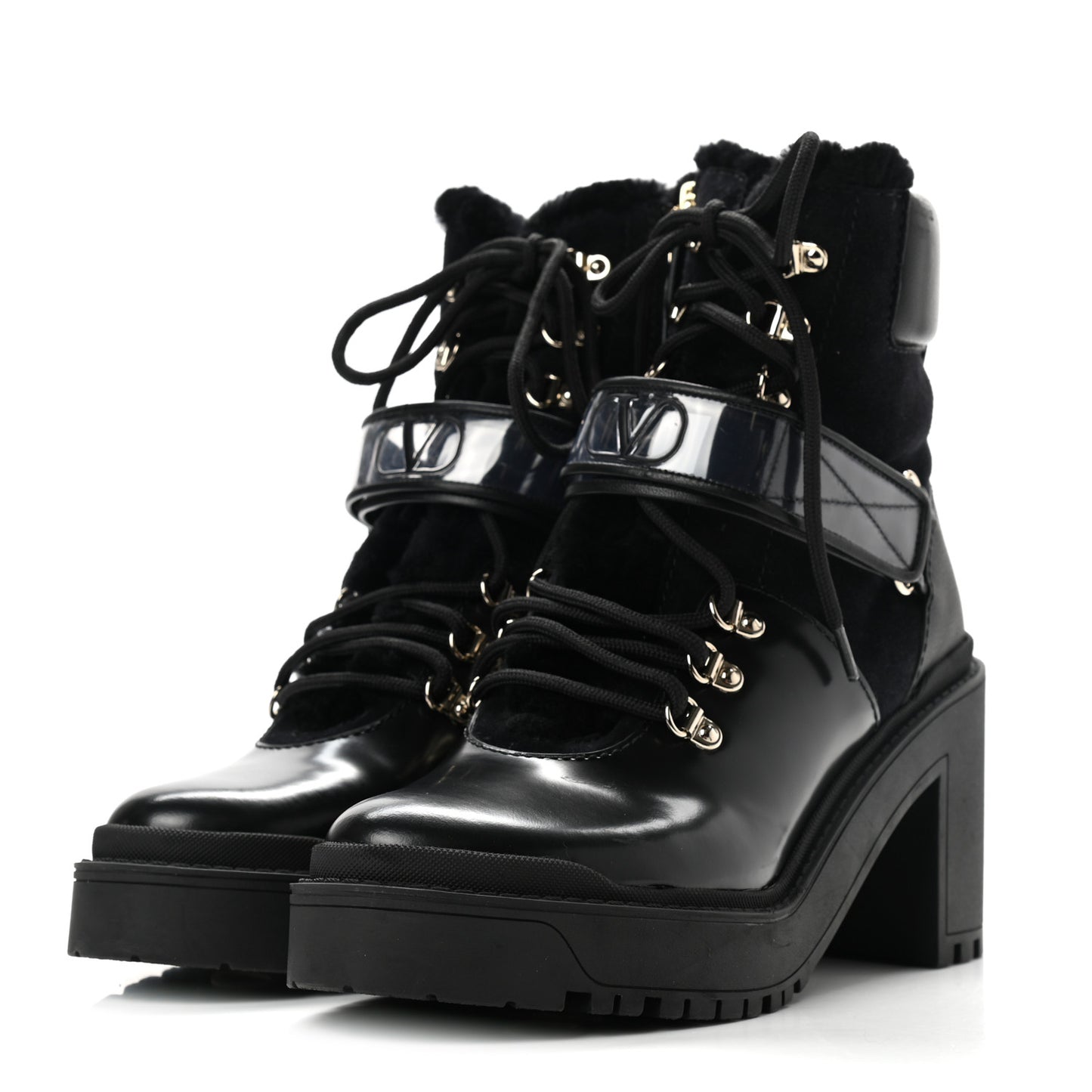 Calfskin Shearling VLOGO Combat Boots 38.5 Black