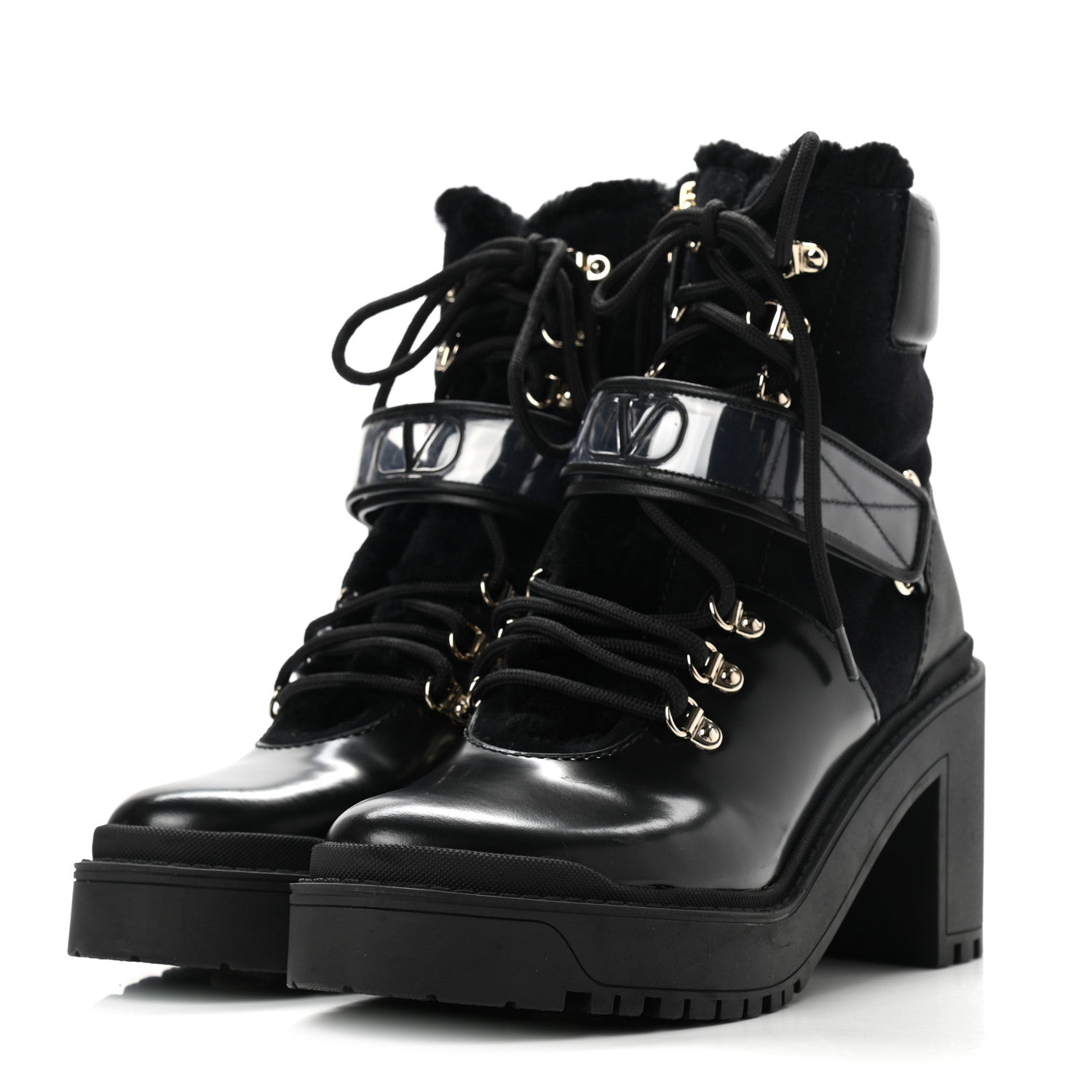 Valentino Garavani Calfskin Shearling VLOGO Combat Boots 38.5 Black 3 of 6