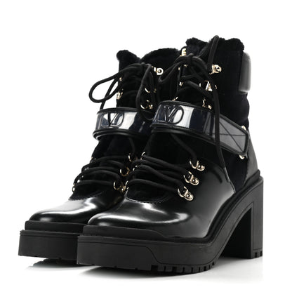 Valentino Garavani Calfskin Shearling VLOGO Combat Boots 38.5 Black 3 of 6